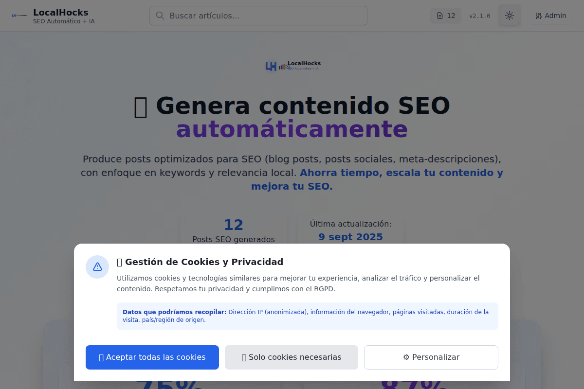 Captura de pantalla del sitio web LocalHocks